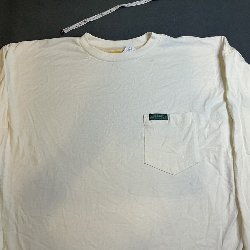 Duck Head Mens Long Sleeve Pocket T-Shirt XL Cream Off White Cotton Workwear Tee